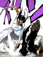 Nnoitra slams Ichigo headfirst into the ground.