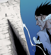 Gremmy surrounds Kenpachi with water and prepares to throw him into a crevasse.