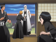 Ukitake sees Rukia off.