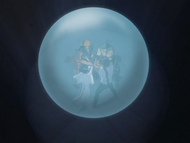 Orihime and her friends create a collective barrier with the Reishūkaku.