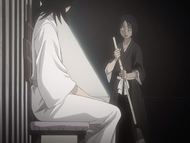 Rukia Kuchiki befriends Hanatarō as a prisoner.