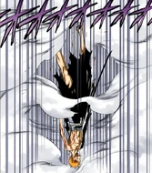 Ichigo falls through the air with moderate injuries.