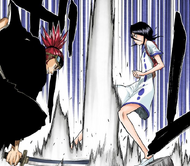 Renji Abarai attacks Rukia.