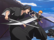 Ichigo incapacitates the Shinigami with nonlethal strikes.