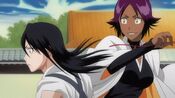 Yoruichi molesta a Byakuya.