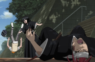 Rukia separates Renji and Ichigo.