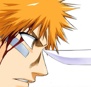 Ichigo finds Byakuya's sword about to pierce his head.