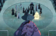 Shunsui addresses Byakuya and the other Shinigami about his plan to enter the Soul King Palace.