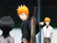 Ichigo is upset by Kon's portrayal of him.