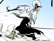 Ichigo protects Nel from Nnoitra's stomp.