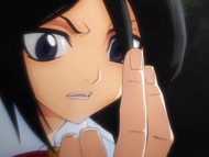 Urahara uses Shibireyubi on Rukia to bind her.