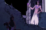 Askin finds Yoruichi as she tries to move Yūshirō to safety.