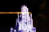 Ichigo cuts through the Wahrwelt castle with a Getsuga Tenshō.