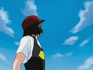 Karin is distracted by a disturbance in the sky.