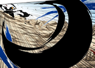 Zangetsu uses Getsuga Tenshō on Byakuya.