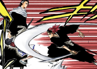 Byakuya stands by as Renji Abarai attacks Rukia.