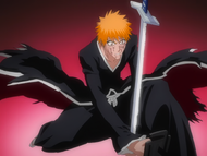 Ichigo is pinned to the ground by Grimmjow's Zanpakutō.