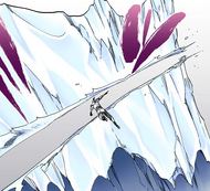 Bazz-B cuts Hitsugaya's wall of ice in half.