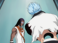 Grimmjow halts his attack on Tōsen after the latter cuts off his arm.