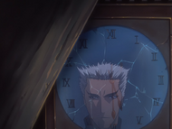 Kariya finds a grandfather clock in the ruined mansion.