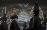 Rangiku and the other Shinigami watch as a monster rises.