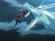 Hitsugaya slams an ice dragon into Koga.