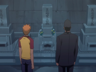 Ichigo and Isshin stand over Masaki's grave.