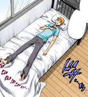 Ichigo lies on his bed after returning to his body.