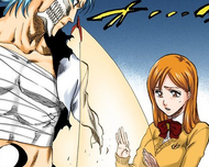 Orihime restores Grimmjow's arm with Sōten Kisshun.