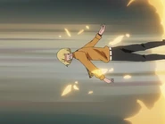 Shinji being sent flying through Hachigen's barrier.