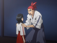 Renji pretends to be happy about Rukia's adoption.