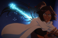 Yoruichi is shot in the back by Uryū.