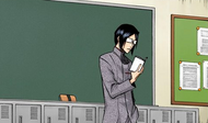 Uryū reads a book as Ichigo leaves the room.