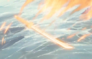 The flames dissipate to reveal the sealed sword form of the Masked Tōjū.