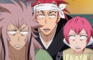 Saru, Hebi, and Renji express surprise at the truth about Byakuya.