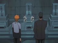 Ichigo and Isshin at Masaki's grave.