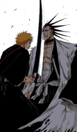 Ichigo fails to cut Kenpachi and instead injures his hand.