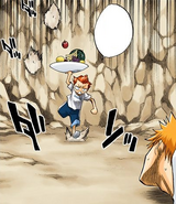 Jinta delivers a platter of fruit to Ichigo.