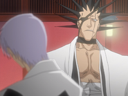 Kenpachi berates Gin Ichimaru for letting a Ryoka get away.