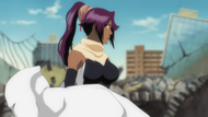 Aizen appears next to Yoruichi.