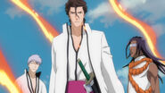 Aizen, Gin i Tōsen uwolnieni z ognistego więzienia Genryūsaia przez Hooleera.