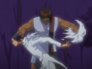 Sado rips off Uryū's cape off to free him from the Kōryū.