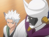 Mayuri criticizes Hitsugaya for his failure to stop the Bount.