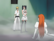 Loly and Menoly confront Orihime.