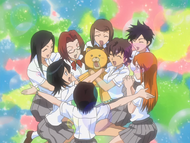 Kon envisions the girls of Karakura High School praising him as a hero.