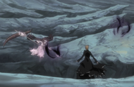 Rukia appears next to Ichigo as they continue to fight.