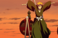 Ichigo jumps off the top of the Ferris wheel.