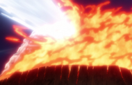 Ryūjin Jakka's flames freeze under the power of Ice Beam.