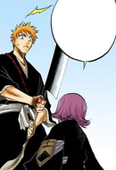 Yachiru explains why Ichigo cannot cut Kenpachi.