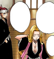 Rangiku Matsumoto complains to Renji about being unable to contact Tōshirō Hitsugaya.